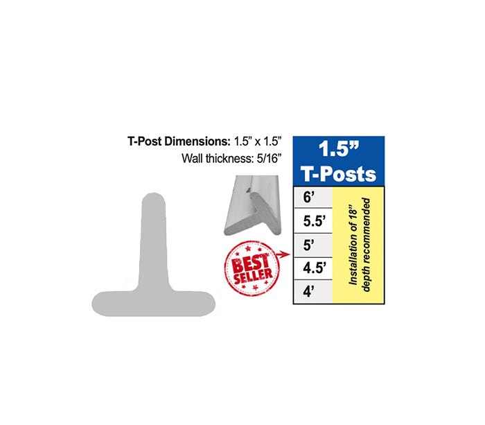 Timeless Fence Rigid PVC T-Posts 1.5" Pack of 25