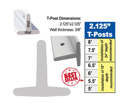 Rigid PVC T-Posts 2.125" Pack of 15 - 5 ft