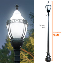 Premium Decorative Municipal Quality LED Street Light Fixture, Pole, and Pedestal Combo With 8 Feet Pole