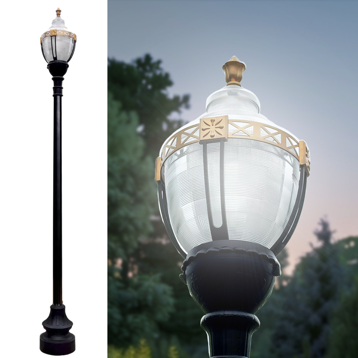 Newport Style Municipal Quality Street Light Package with Gold Trim - LED