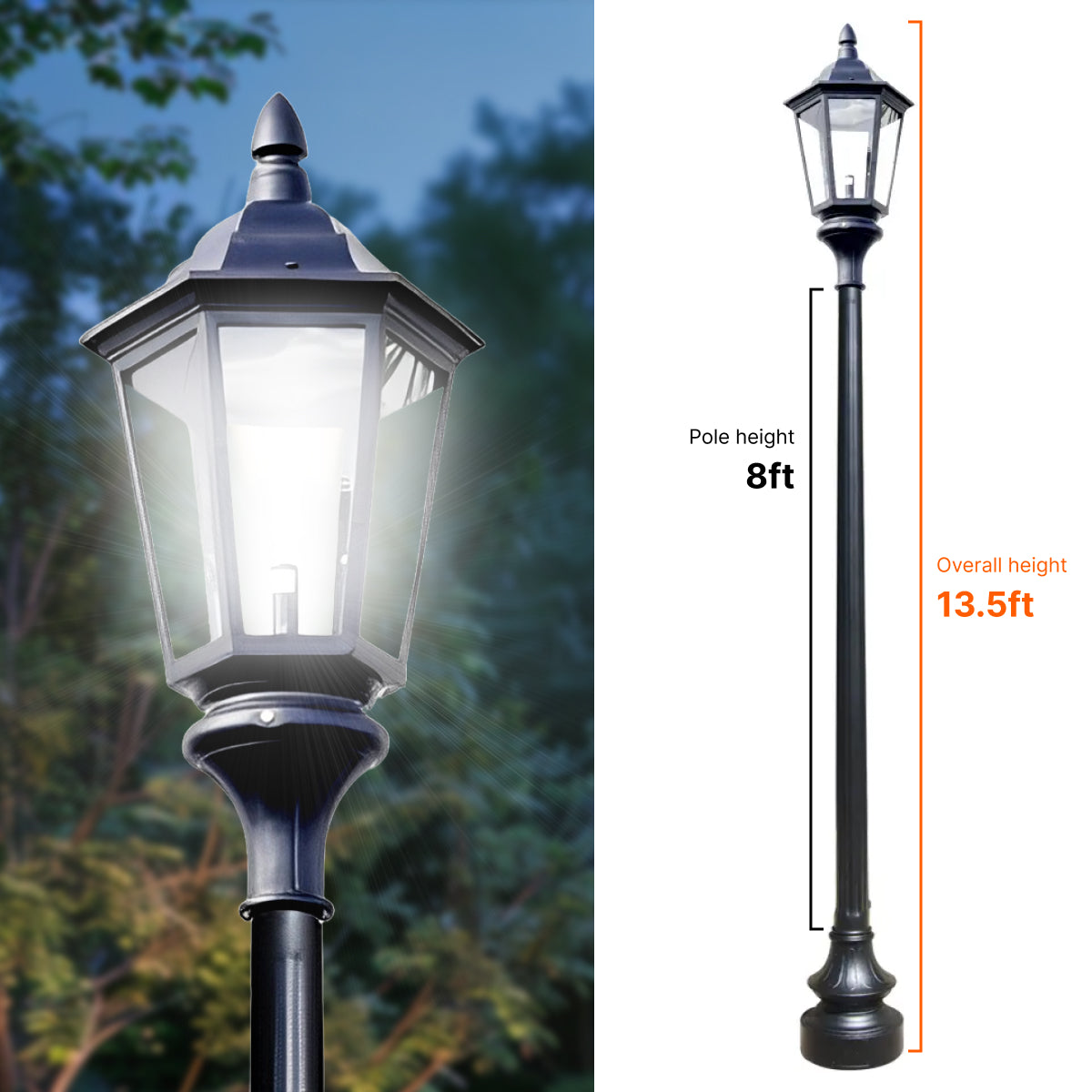 Vintage Municipal Quality LED Street Light Fixture, 8ft Pole, and Pedestal Combo