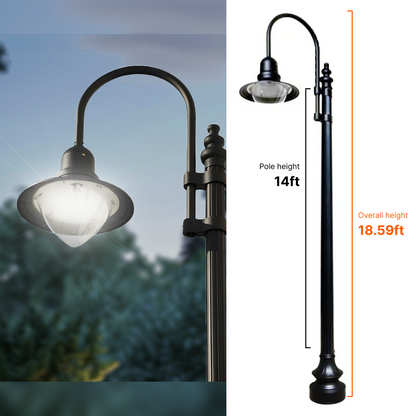 Dark Sky Municipal Quality LED Street Light Fixture, Pole, and Pedestal Combo With 14 Feet Pole