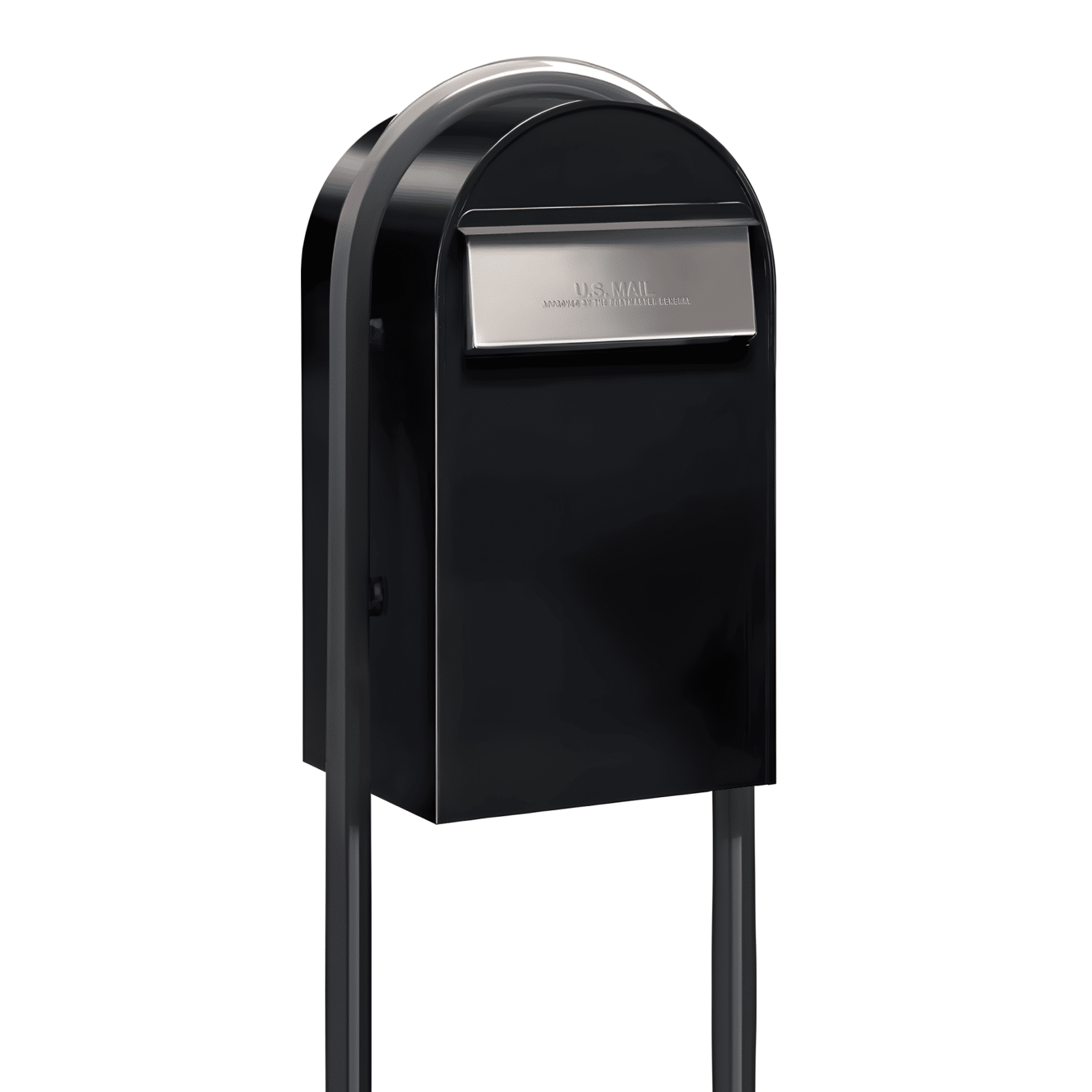 Bobi Grande B Rear Access Modern Locking Black Mailbox with Round Grey Post Combo - Stainless Steel Mail Slot - Secure Small Parcel Delivery