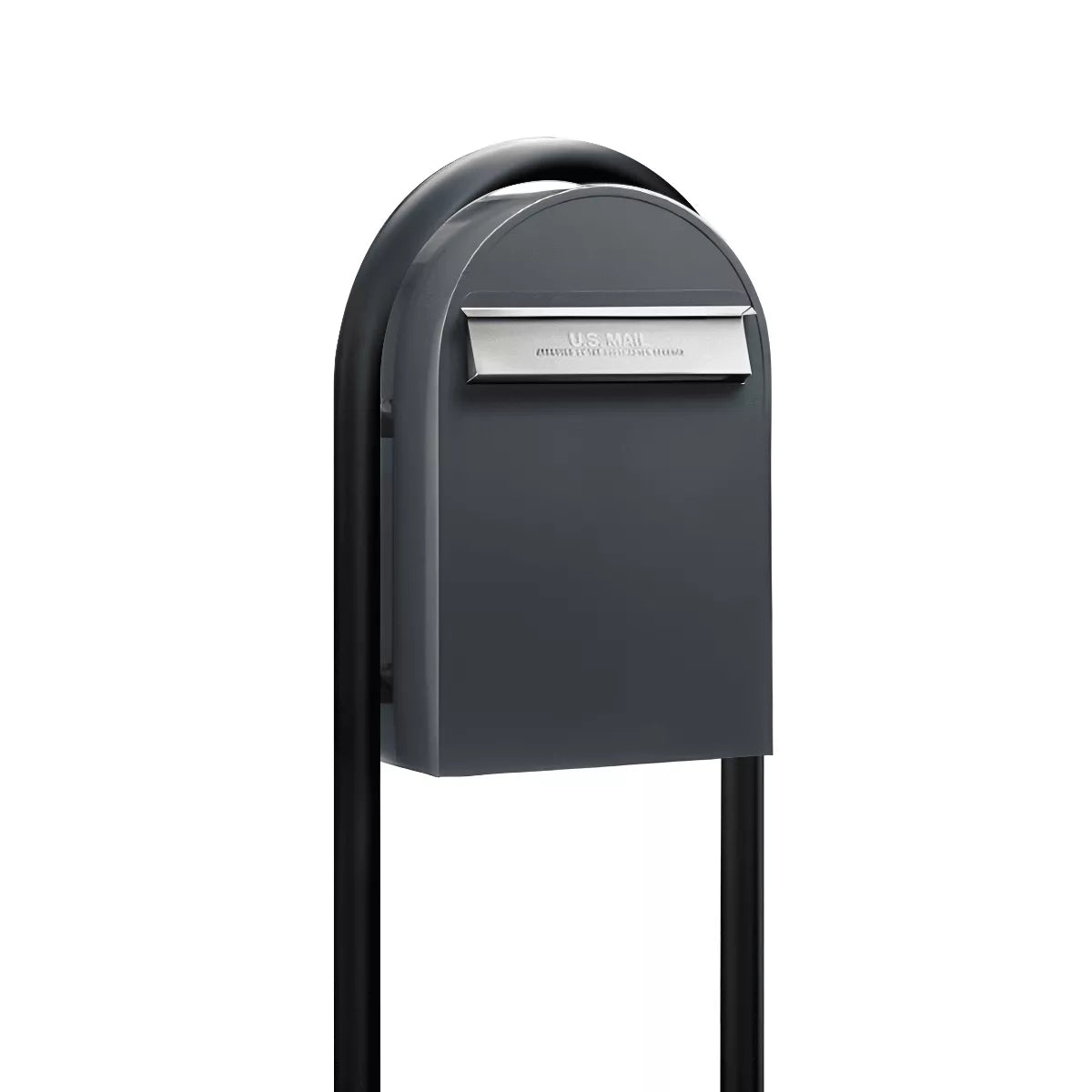 Bobi Classic B Rear Access Modern Locking Grey Mailbox with Stainless Steel Mail Slot and Round Black Post Combo