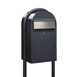 grey bobi grande mailbox with black post