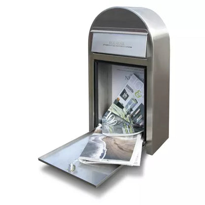 Bobi Grande Front Access Modern Locking Stainless Steel Mailbox with Round Stainless Steel Post Combo