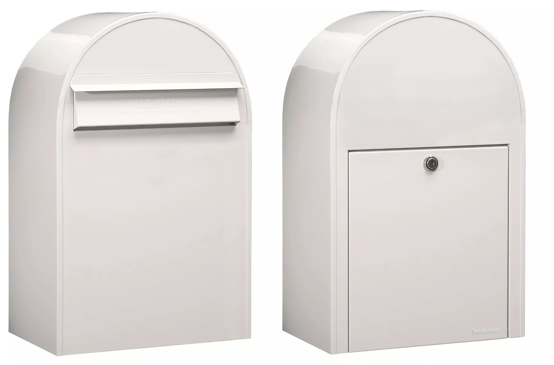 Bobi Classic B Rear Access Modern Locking White Mailbox and Round Black Post Combo