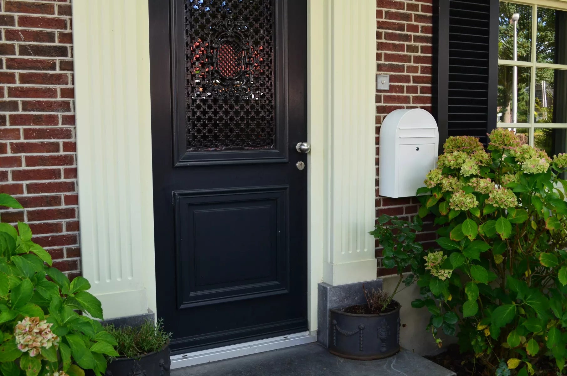 Bobi Classic Slim Front Access Modern Locking White Mailbox and Round Zinc Post Combo