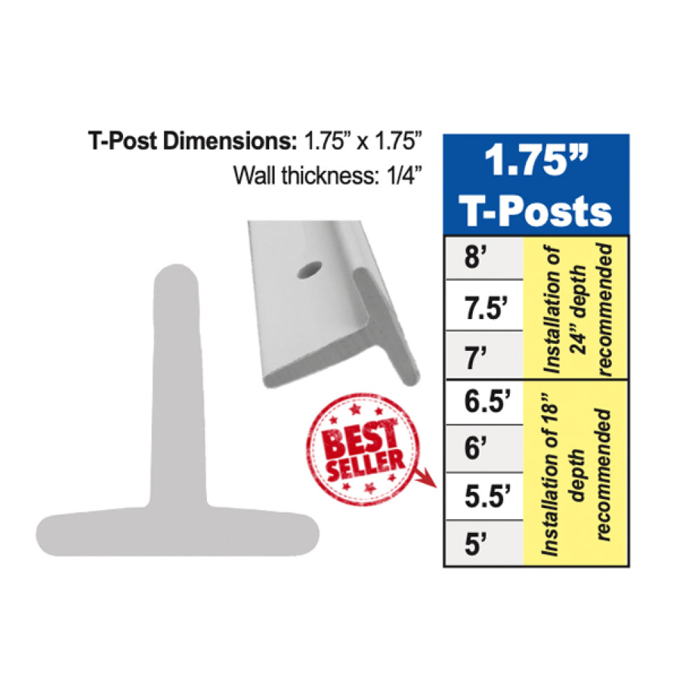 Timeless Fence Rigid PVC T-Posts 1.75" Pack of 15 - 6 ft
