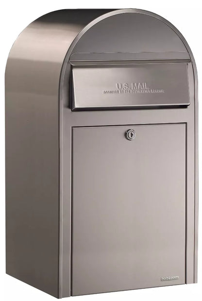 Bobi Grande Front Access Modern Locking Stainless Steel Mailbox with Round Red Post Combo