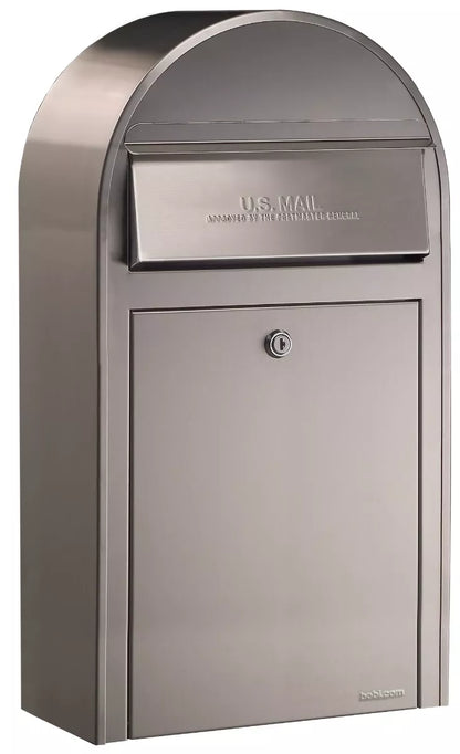 Bobi Grande Slim Front Access Modern Locking Stainless Steel Mailbox with Round Stainless Steel Post Combo