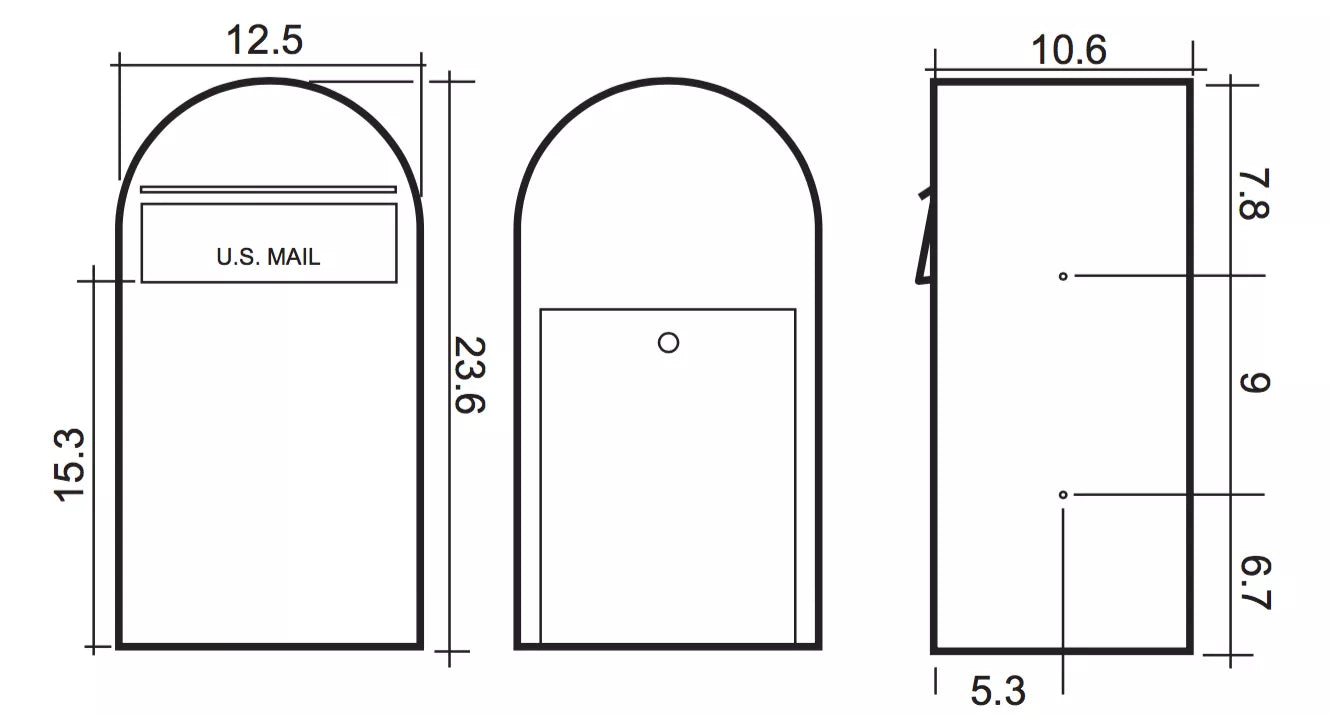 Bobi Grande B Rear Access Modern Locking White Mailbox with Round Zinc Post Combo - Stainless Steel Mail Slot - Secure Small Parcel Delivery