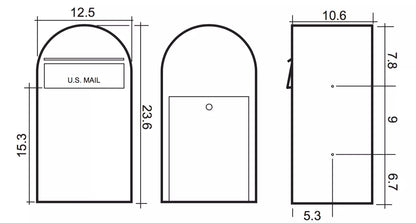 Bobi Grande B Rear Access Modern Locking Black Mailbox with Round Grey Post Combo - Stainless Steel Mail Slot - Secure Small Parcel Delivery