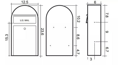 USPS Approved Bobi Grande Slim Front Access Modern Locking Black Mailbox with Stainless Steel Mail Slot and Round Grey Post Combo
