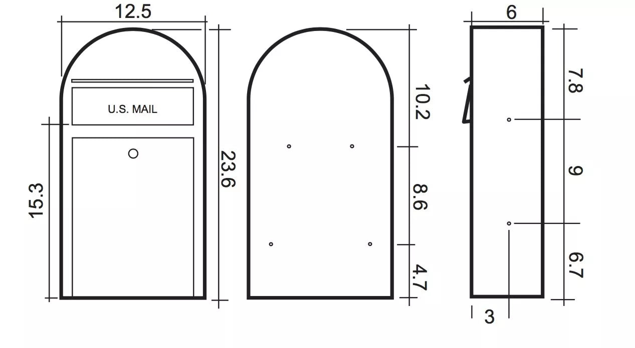 USPS Approved Bobi Grande Slim Front Access Modern Locking Black Mailbox with Stainless Steel Mail Slot and Round Black Post Combo