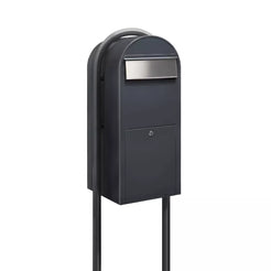 Bobi Jumbo Front Access Package Grey Mailbox with Stainless Steel Mail Slot and Round Grey Post Combo