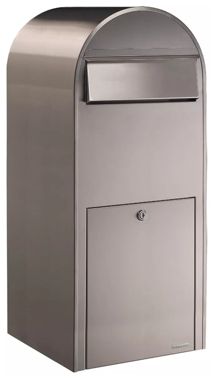 Bobi Jumbo Front Access Package Stainless Steel Mailbox and Round Green Post Combo