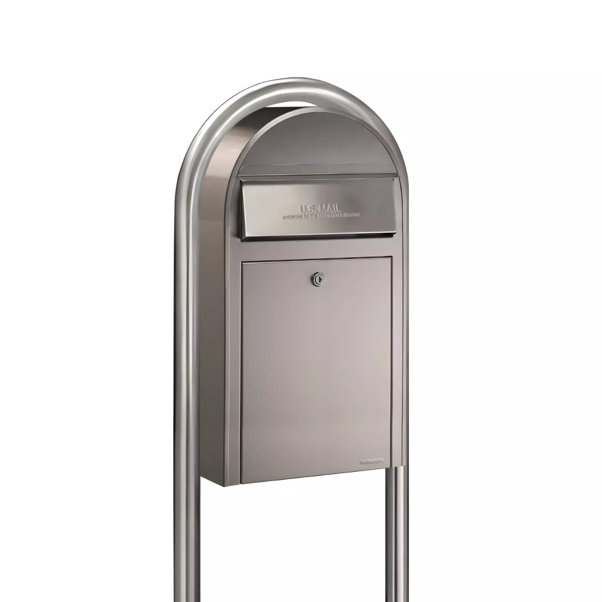 Bobi Grande Slim Front Access Modern Locking Stainless Steel Mailbox with Round Stainless Steel Post Combo
