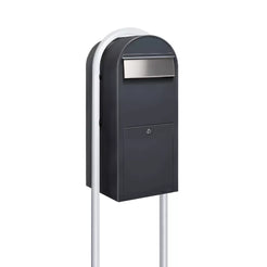 Bobi Jumbo Front Access Package Grey Mailbox and Round White Post Combo