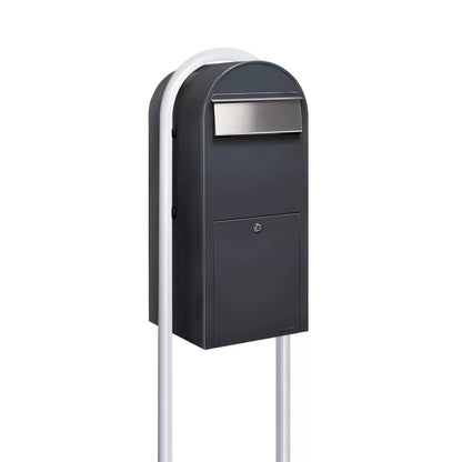 Bobi Jumbo Front Access Package Grey Mailbox and Round White Post Combo