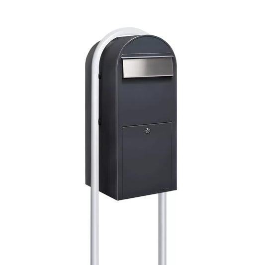 Bobi Jumbo Front Access Package Grey Mailbox and Round White Post Combo