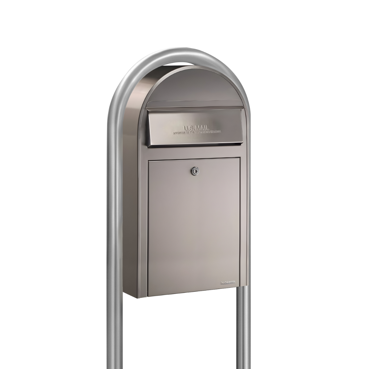 Bobi Grande Slim Front Access Modern Locking Stainless Steel Mailbox with Round Zinc Post Combo